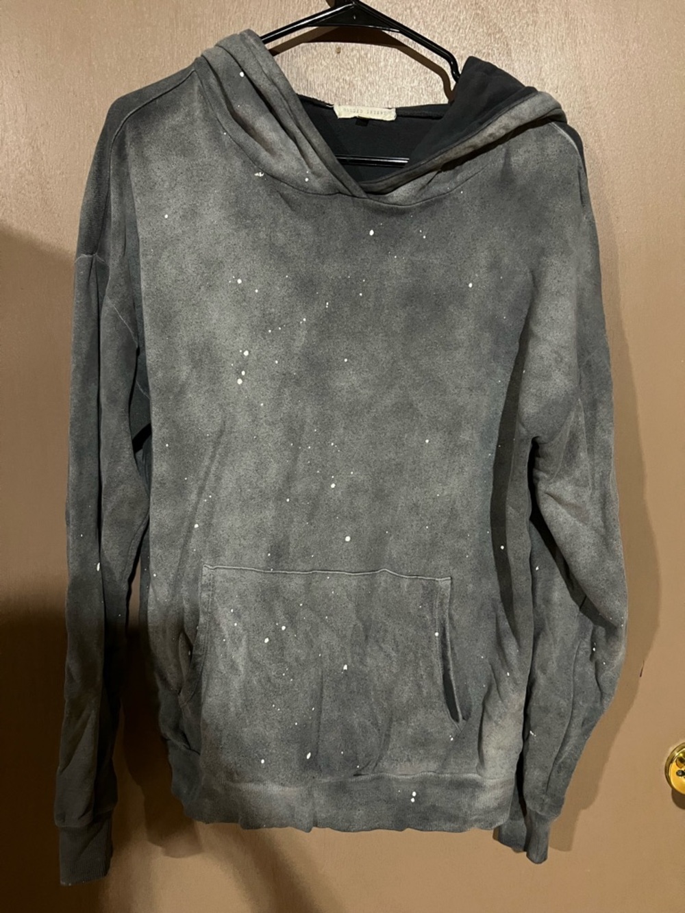 Gilded Intent Washed Charcoal Hoodie with White Paint-Splash